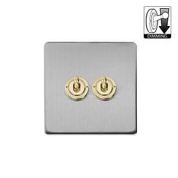 Soho Lighting Fusion Brushed Chrome & Brushed Brass 2 Gang Dimming Toggle Switch