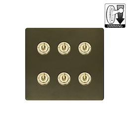 Soho Lighting Fusion Bronze & Brushed Brass 6 Gang Dimming Toggle Switch