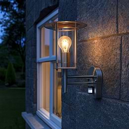 Saxby York Cylindrical Clear PIR wall IP44 60W Wall Light