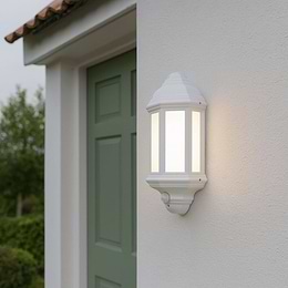 Saxby Halbury White PIR IP44 7W cool white Exterior Lantern Wall Light