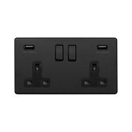 Soho Lighting Matt Black 2 Gang 13A SP Socket with 2 x USB-A 3.1A