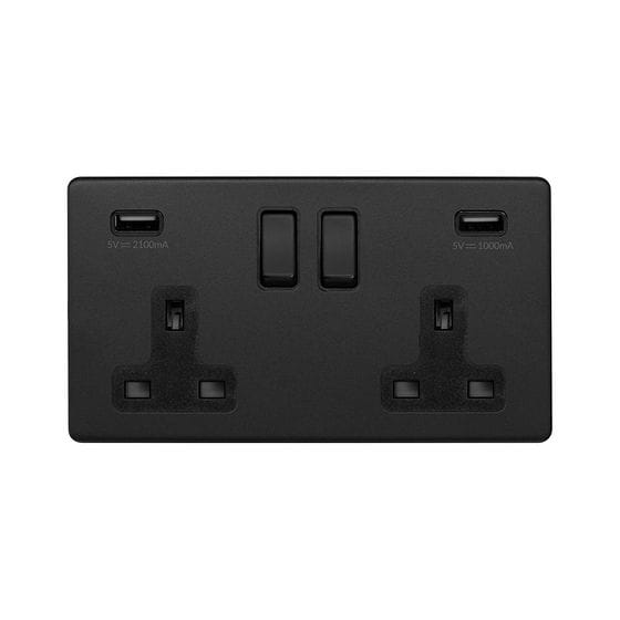 Soho Lighting Matt Black 2 Gang 13A SP Socket with 2 x USB-A 3.1A