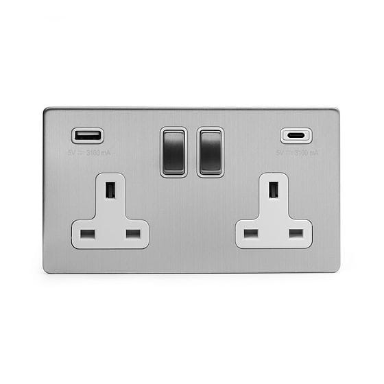 Brushed Chrome and White USB C Socket