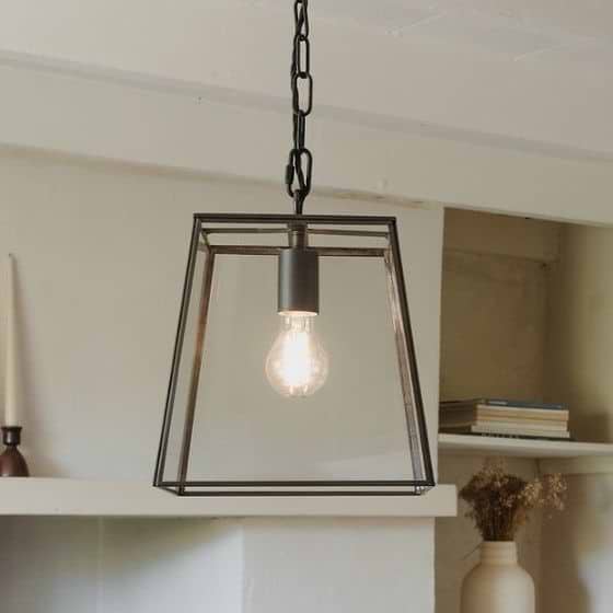 London Geotrapeze Metal Glass Lantern Pendant Light - Small (With Chain)