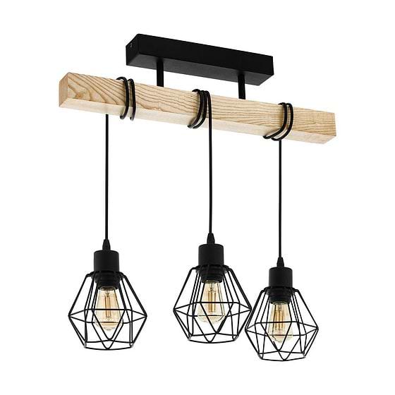 Eglo Arcadian Wood & Black Triple Caged Ceiling Light