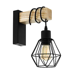 Eglo Arcadian Wood & Black Caged Wall Light