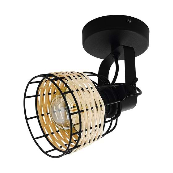 Eglo ANWICK 1 Matte Black & Wicker Spotlight