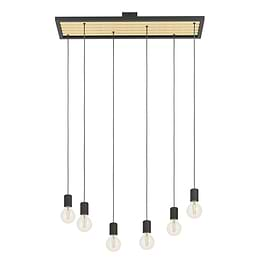 Eglo CONSETT Matte Black & Wood 6 Lamp Pendant Light