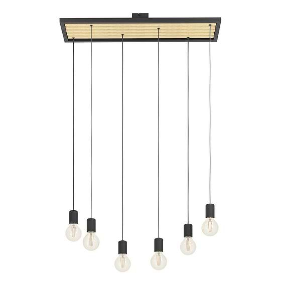 Eglo CONSETT Matte Black & Wood 6 Lamp Pendant Light