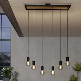 Eglo CONSETT Matte Black & Wood 6 Lamp Pendant Light