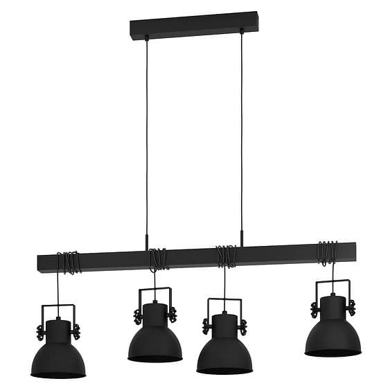 Eglo SHIREBROOK Black w Black Wood Beam 4 Lamp Pendant Light