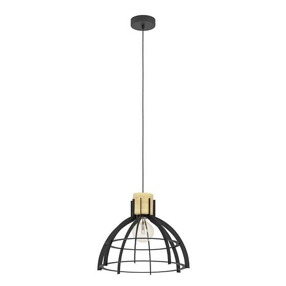 Eglo STILLINGTON Black & Wood Rounded Frame Pendant Light