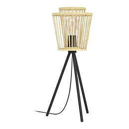 Eglo HYKEHAM Matte Black & Wood Tripod Table Lamp