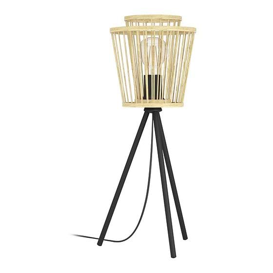Eglo HYKEHAM Matte Black & Wood Tripod Table Lamp