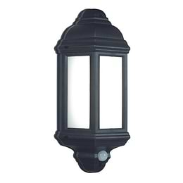 Saxby Halbury Black PIR IP44 7W cool white Exterior Lantern Wall Light