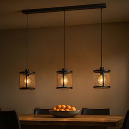 Eglo Verdant Triple Black & Brass Caged Pendant Light