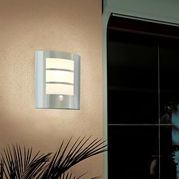 Eglo City Stainless Steel Outdoor E27 Wall Light IP44 with Sensor