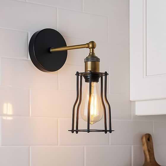 Denman Cone Black Cage Wall Light