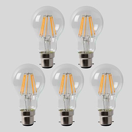 5 Pack - Soho Lighting 8w B22 GLS LED Light Bulb 3000K Standard Straight Filament Dimmable High CRI