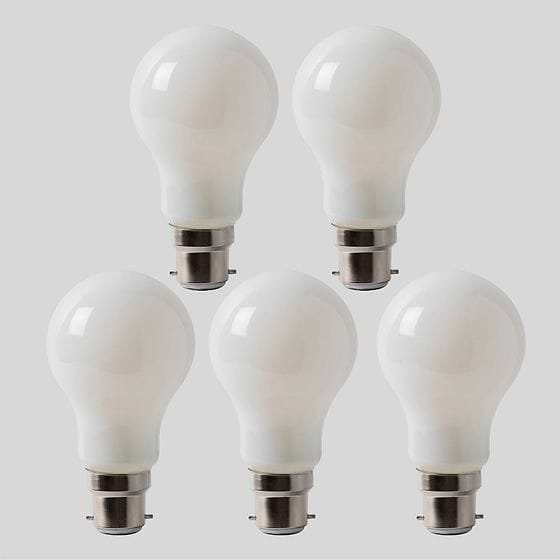 5 Pack - Soho Lighting 8w B22 Opal GLS LED Light Bulb 3000K Warm White Dimmable