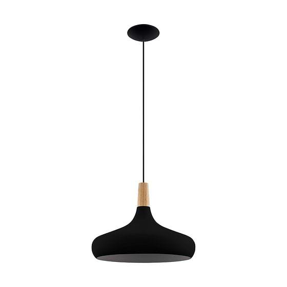 Eglo SABINAR Matte Black & Wood Rounded Pendant Light