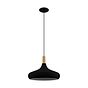 Eglo SABINAR Matte Black & Wood Rounded Pendant Light