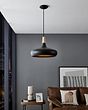 Eglo SABINAR Matte Black & Wood Rounded Pendant Light