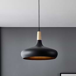 Eglo SABINAR Matte Black & Wood Rounded Pendant Light