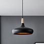Eglo SABINAR Matte Black & Wood Rounded Pendant Light