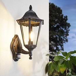 Eglo Navedo Black Silver-Patina Outdoor E27 Lantern Wall Light IP44 with Sensor