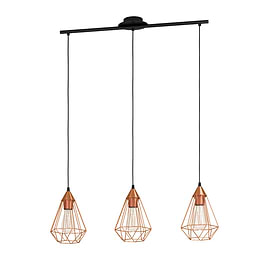 Eglo Tarbes Small Triple Black & Copper E27 Pendant Light