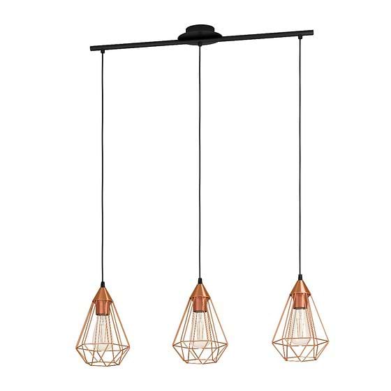Eglo Tarbes Small Triple Black & Copper E27 Pendant Light
