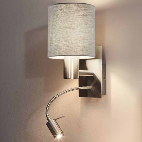 Eglo Pasteri Satin Nickel & Taupe E27 Wall Light 3000K