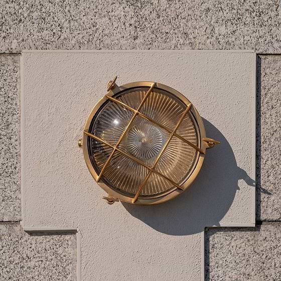 Soho Lighting Carlisle Grid Prismatic Glass IP65 Outdoor & Bathroom Laquered Solid Brass Bulkhead Wall Light