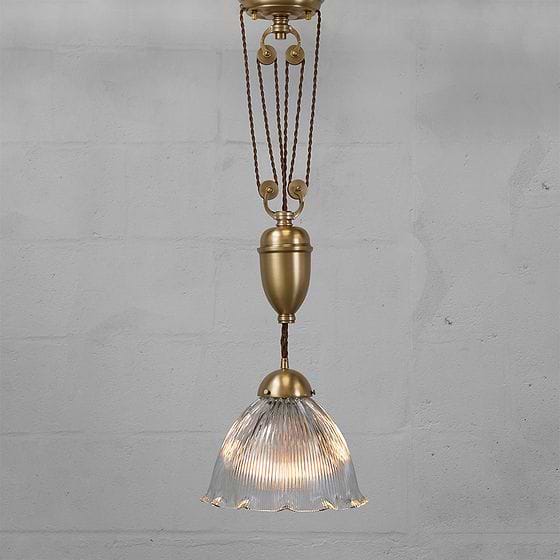 Soho Lighting D'Arblay Brass French Rise and Fall Large Scalloped Dome Dining Room Pendant Light