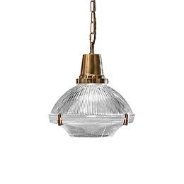 Soho Lighting Hollen Polished Brass Brimmed Dome Holophane Breakfast Bar Pendant Light