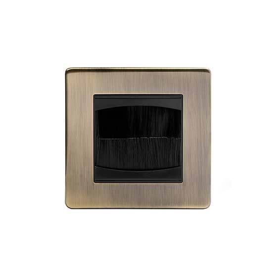 Soho Lighting Antique Brass 1 Gang 2 Module Brush Plate Blk Ins Screwless