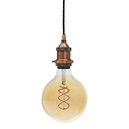 Soho Lighting Antique Copper Decorative Bulb Holder with Black Twisted Cable