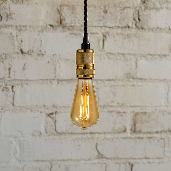 Soho Lighting Gold Bulb Holder Exposed Bulb Pendant Light With Twisted Black Cable