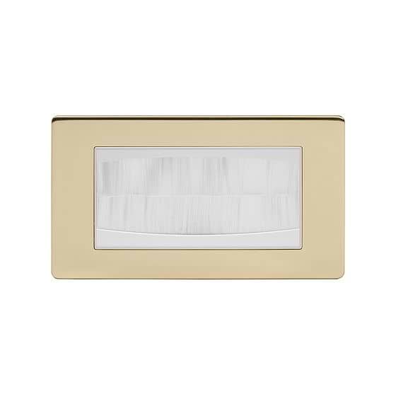 Soho Lighting Brushed Brass 2 Gang 4 Module Brush Plate Wht Ins Screwless