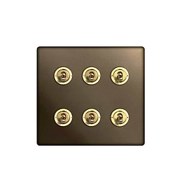 Soho Lighting Bronze & Brushed Brass 20A 6 Gang 2 Way Toggle Switch Screwless