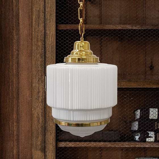 Soho Lighting The Dean Art Deco Polished Brass Opal Schoolhouse Kitchen island Pendant Light
