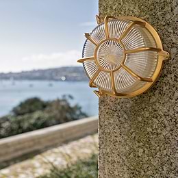 Soho Lighting Carlisle Web Prismatic Glass IP65 Outdoor & Bathroom Polished Solid Brass Bulkhead Wall Light