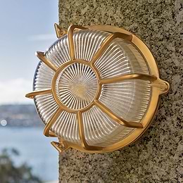 Soho Lighting Carlisle Web Prismatic Glass IP65 Outdoor & Bathroom Polished Solid Brass Bulkhead Wall Light