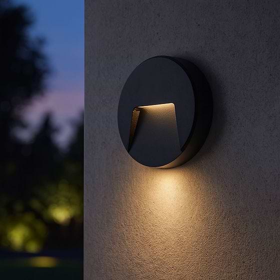 Saxby Severus Matt Black CCT round indirect IP65 2.8W Exterior Wall Light