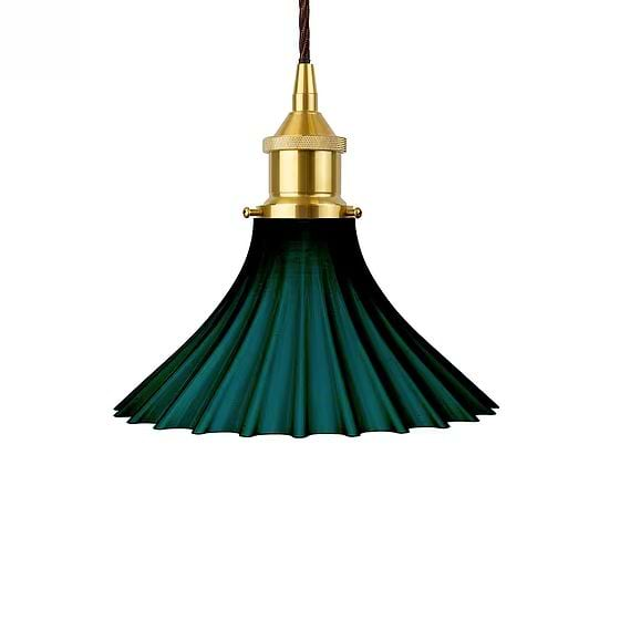 Scallop Fluted Bell Emerald Green Pendant Light