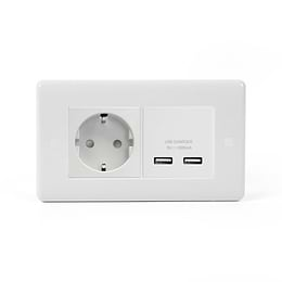 Lieber Silk White 2 Gang 16A European Schuko & USB Socket - Curved Edge