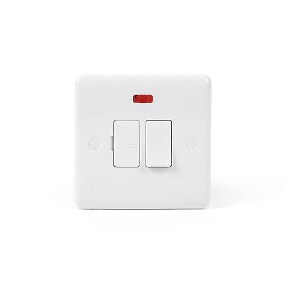 Lieber Silk White Fused Connection Unit Switched With Neon 13A - Curved Edge