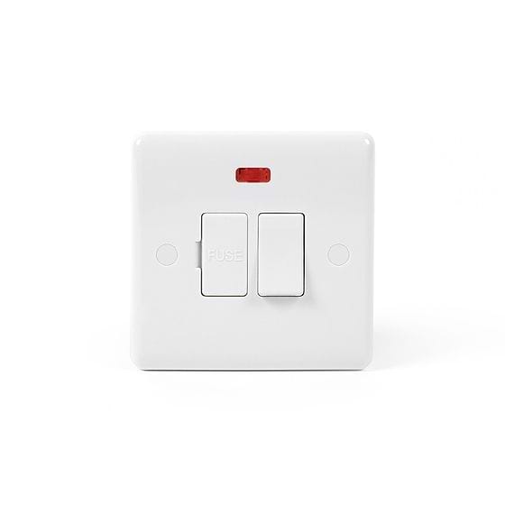 Lieber Silk White Fused Spur Switched With Neon 13A - Curved Edge