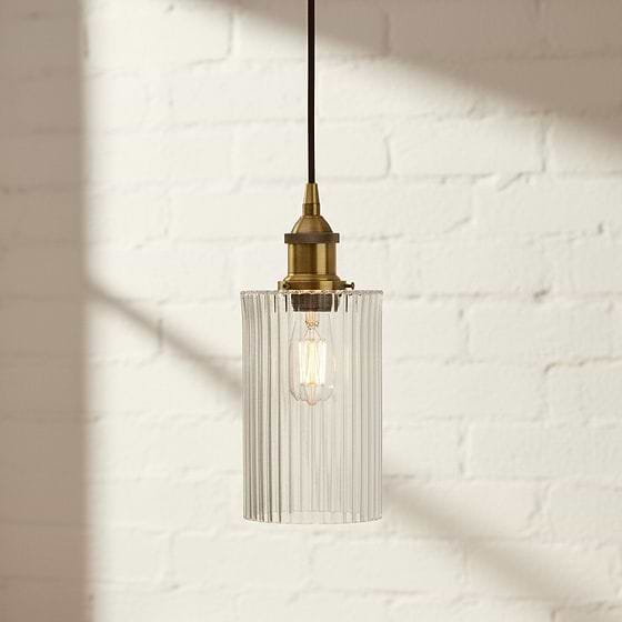 Cylinder Ribbed Glass Pendant Light